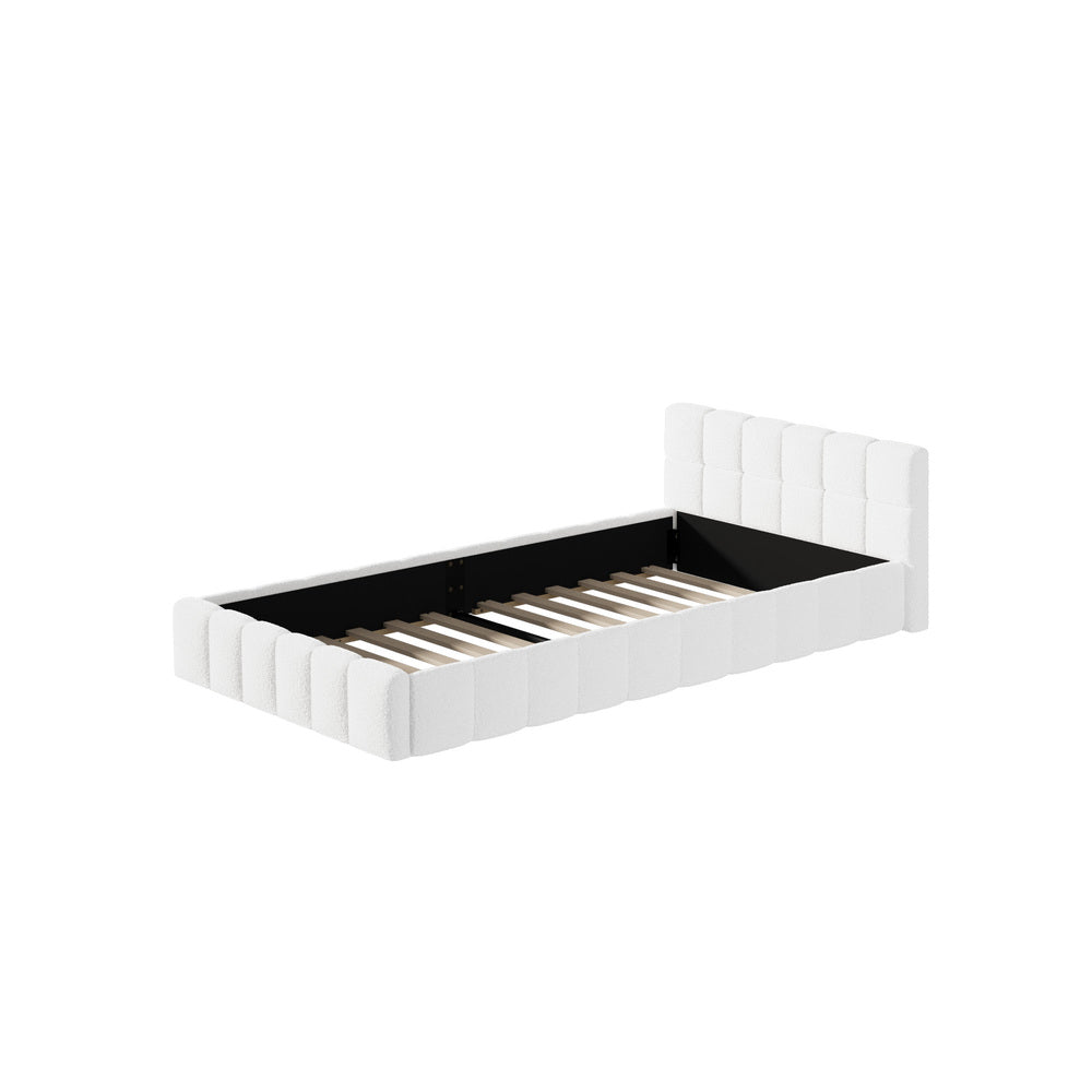 Veloura White Boucle Tufted Bed Frame