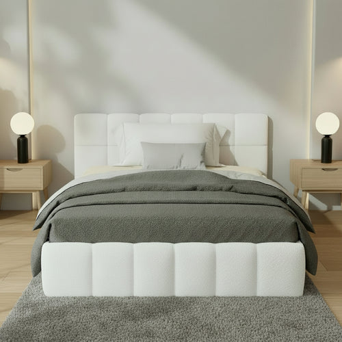 Veloura White Boucle Tufted Bed Frame