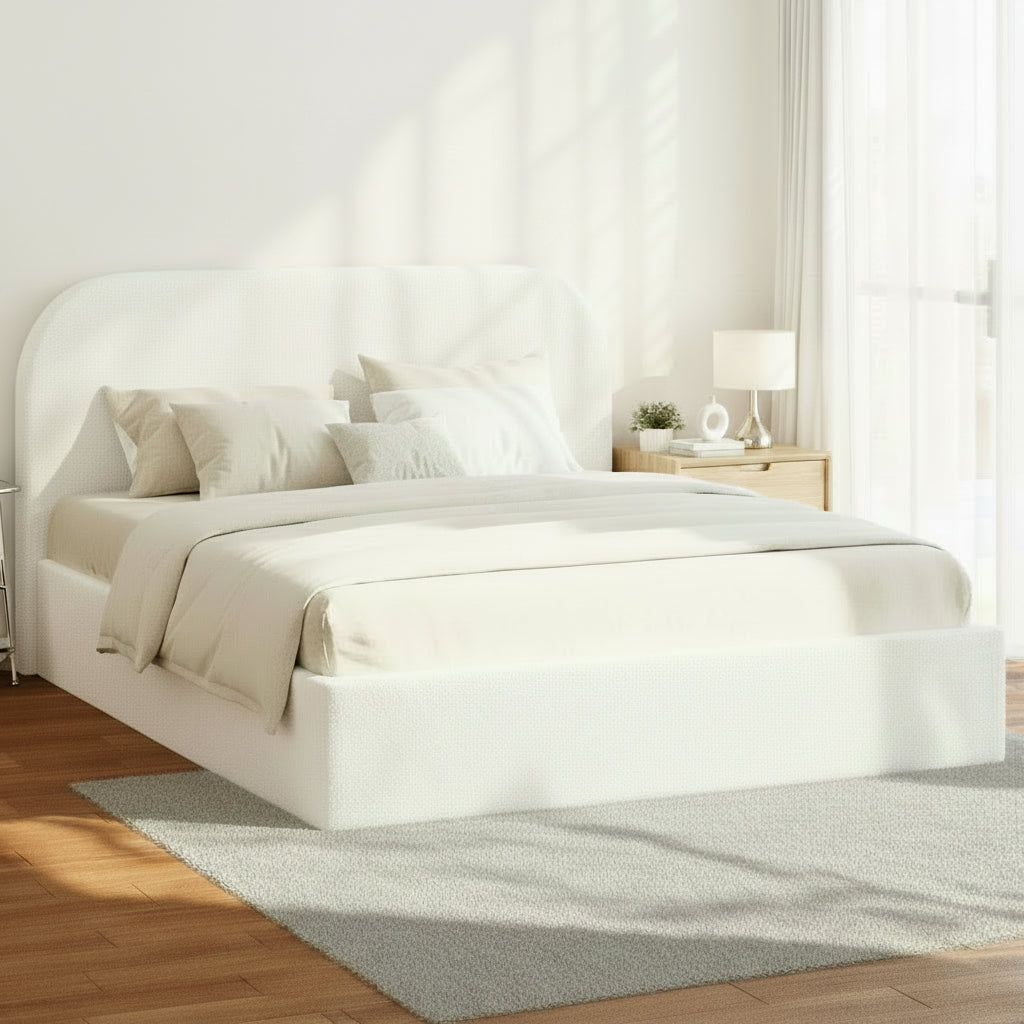 Lunaro White Boucle Gas Lift Bed Frame