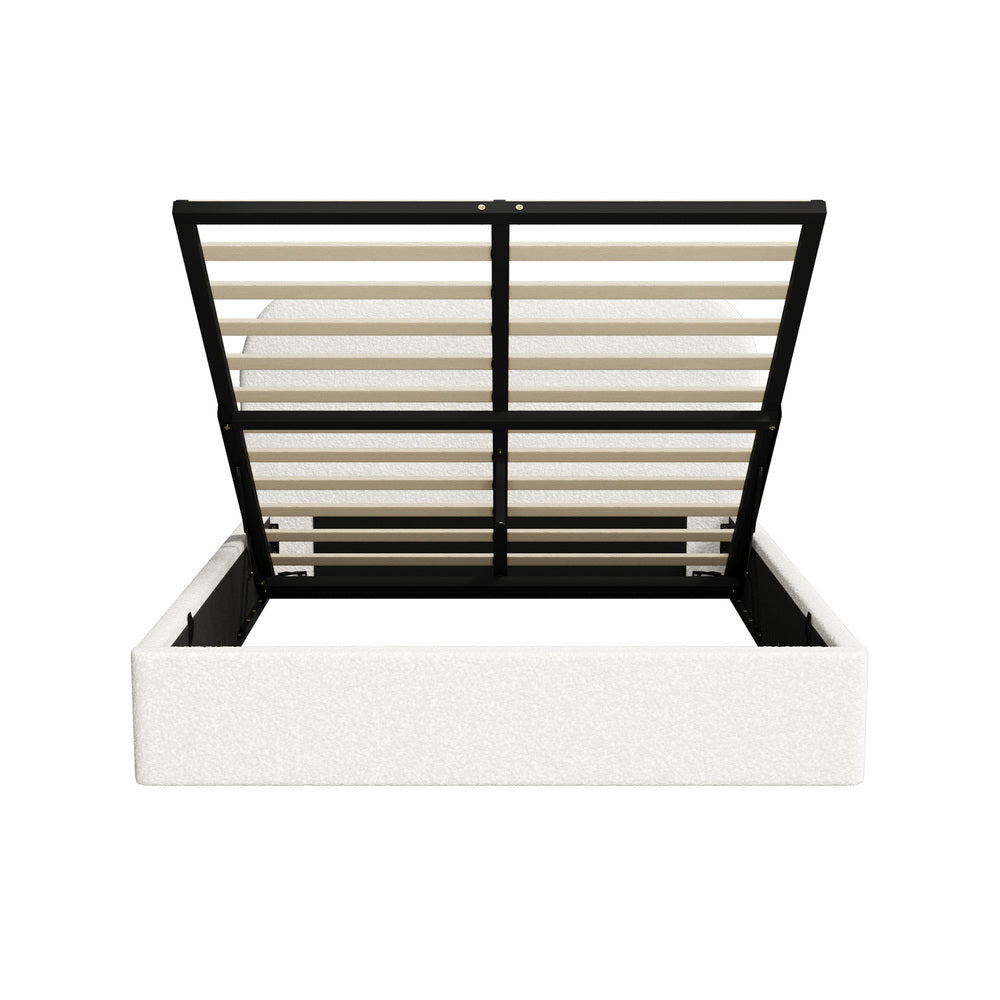 Lunaro White Boucle Gas Lift Bed Frame