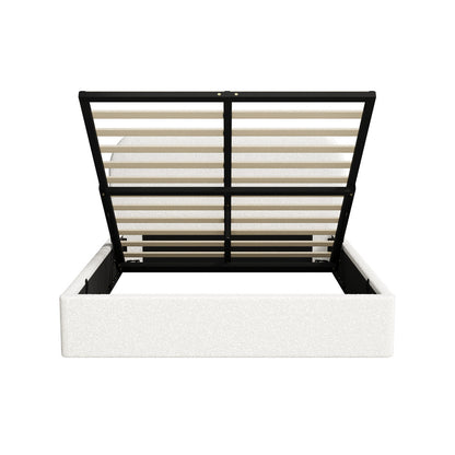 Lunaro White Boucle Gas Lift Bed Frame