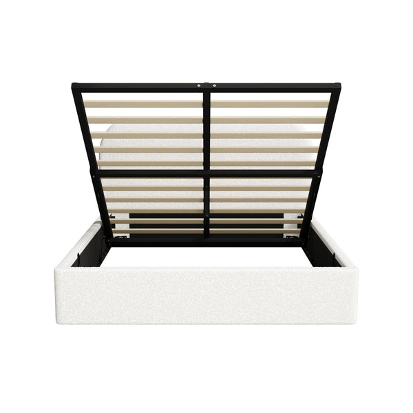 Lunaro White Boucle Gas Lift Bed Frame