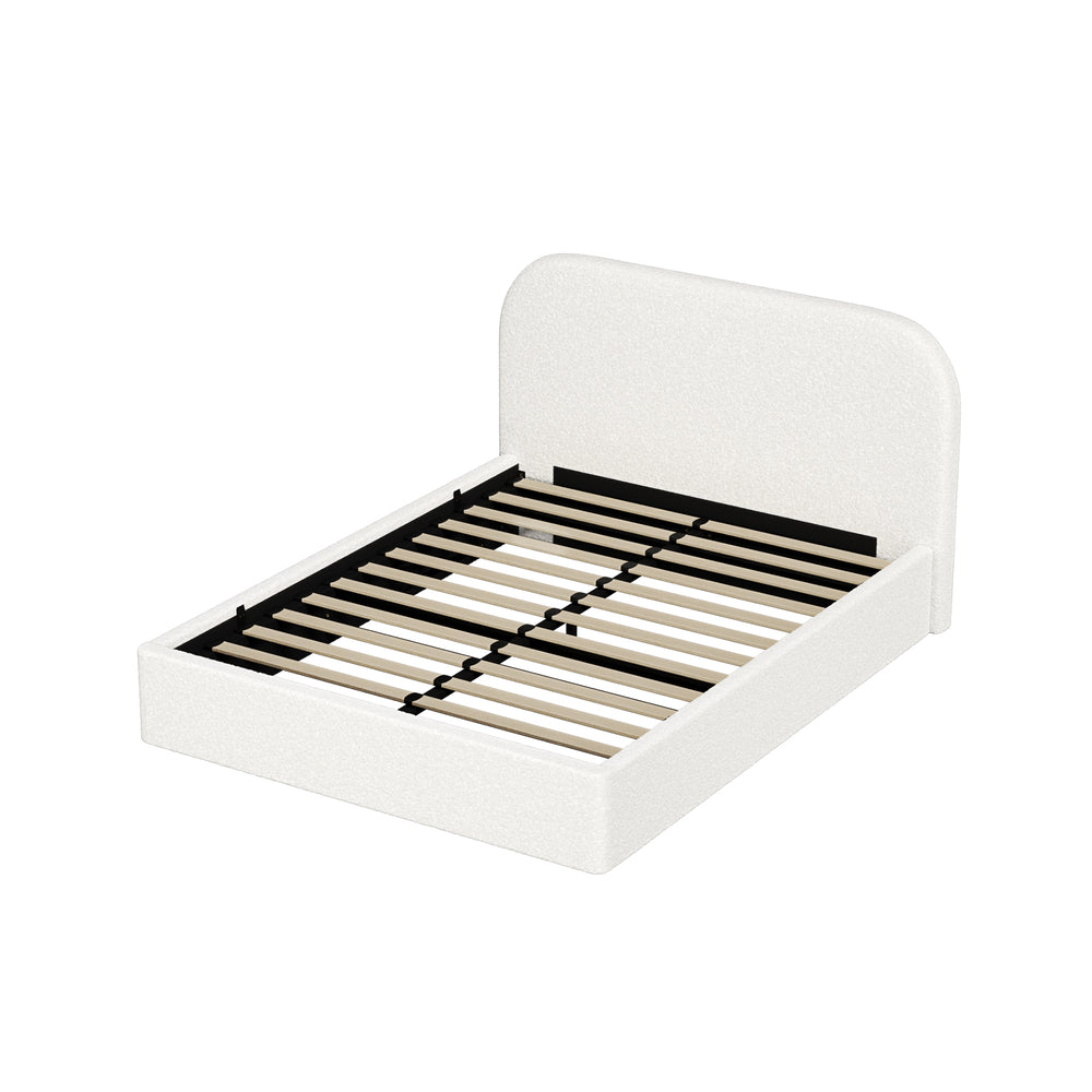 Lunaro White Boucle Gas Lift Bed Frame