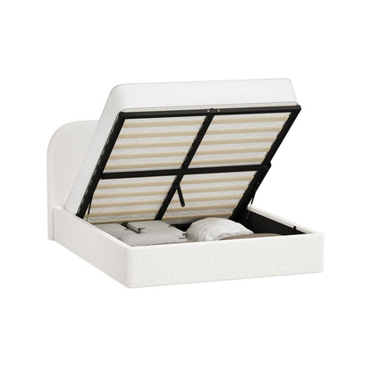 Lunaro White Boucle Gas Lift Bed Frame