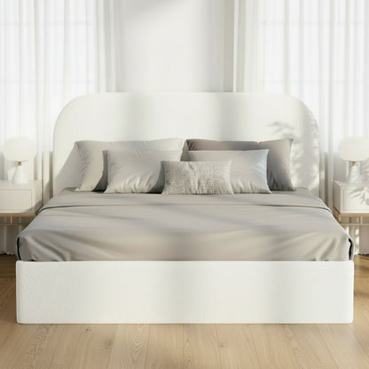 Lunaro White Boucle Gas Lift Bed Frame