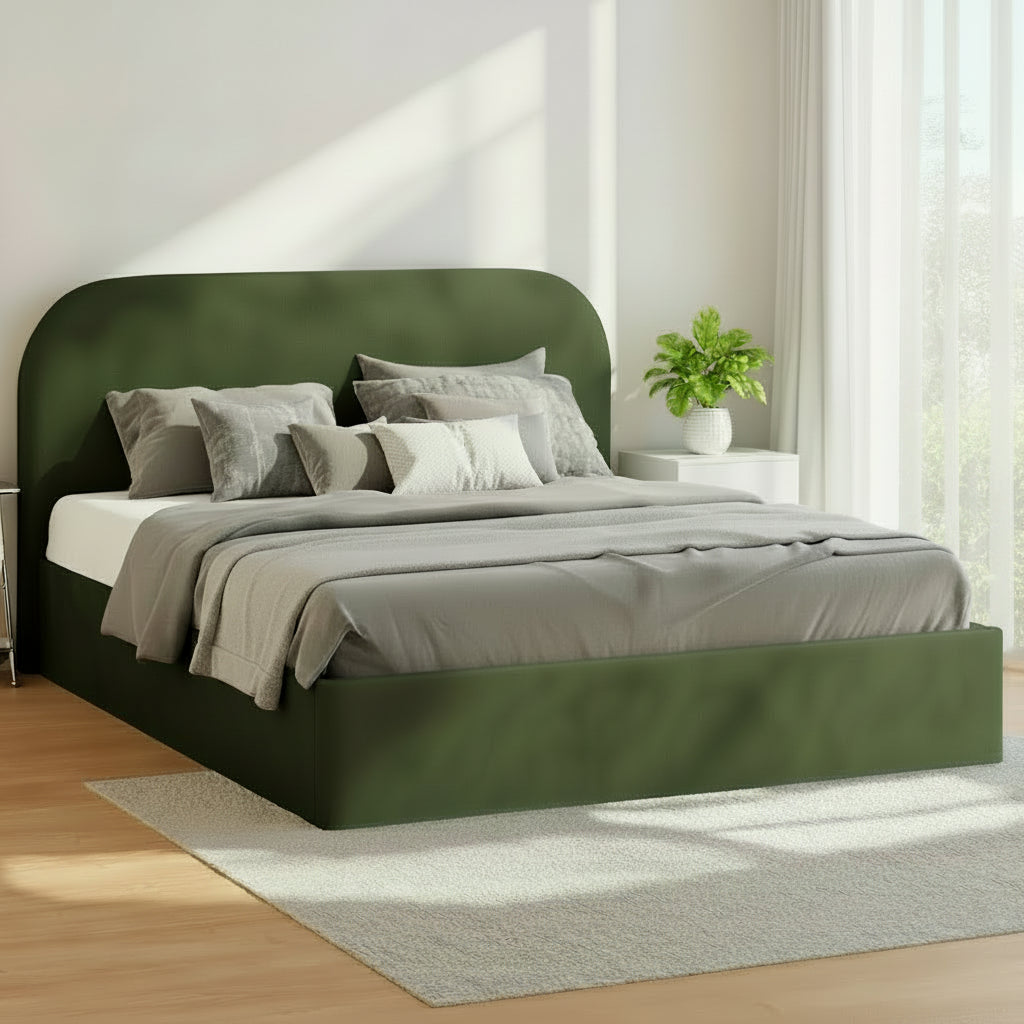 Lunaro Green Velvet Gas Lift Bed Frame