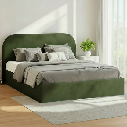 Lunaro Green Velvet Gas Lift Bed Frame