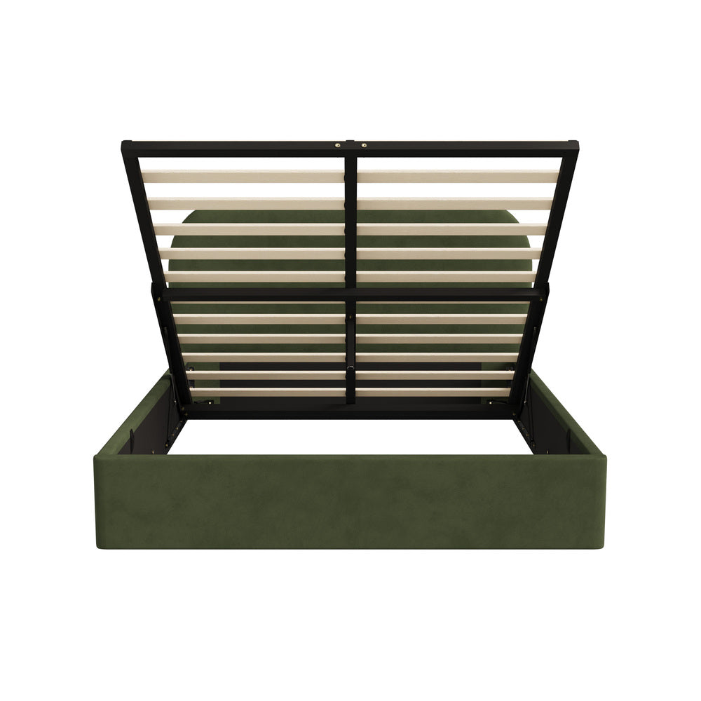 Aureline Green Velvet USB Gas Lift Bed Frame