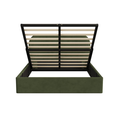 Aureline Green Velvet USB Gas Lift Bed Frame