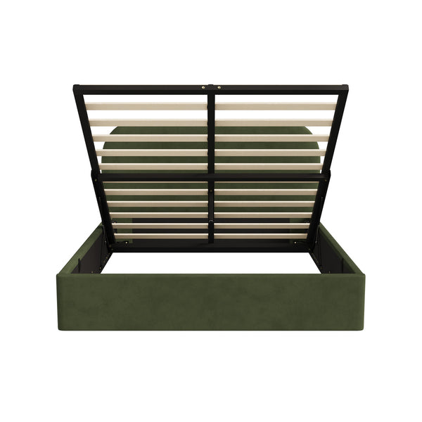 Aureline Green Velvet USB Gas Lift Bed Frame