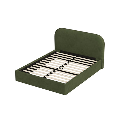 Lunaro Green Velvet Gas Lift Bed Frame