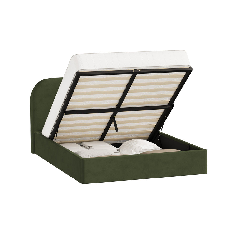 Lunaro Green Velvet Gas Lift Bed Frame
