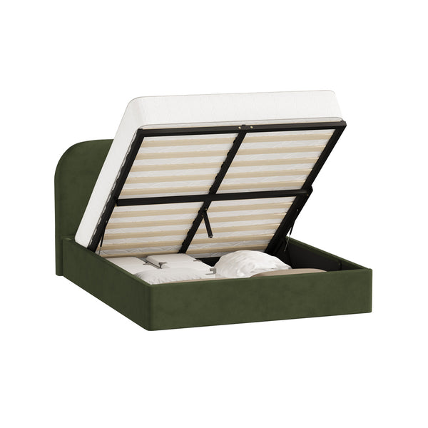 Lunaro Green Velvet Gas Lift Bed Frame