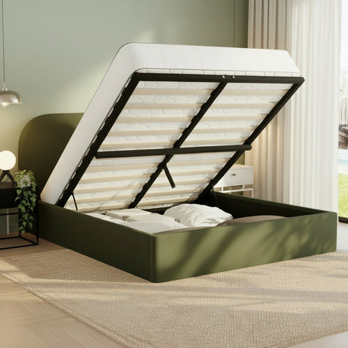 Lunaro Green Velvet Gas Lift Bed Frame