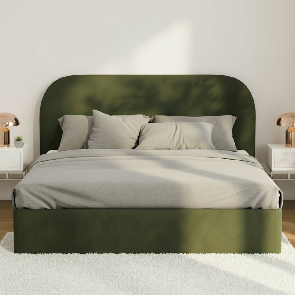 Lunaro Green Velvet Gas Lift Bed Frame
