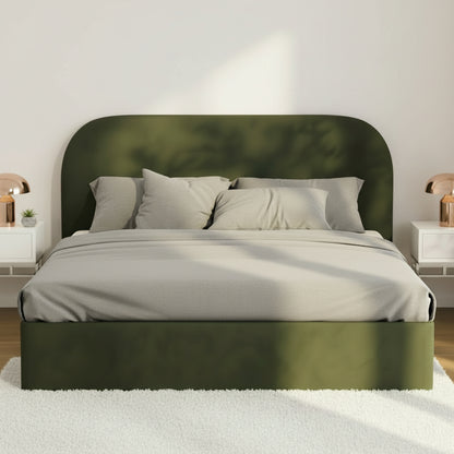 Lunaro Green Velvet Gas Lift Bed Frame