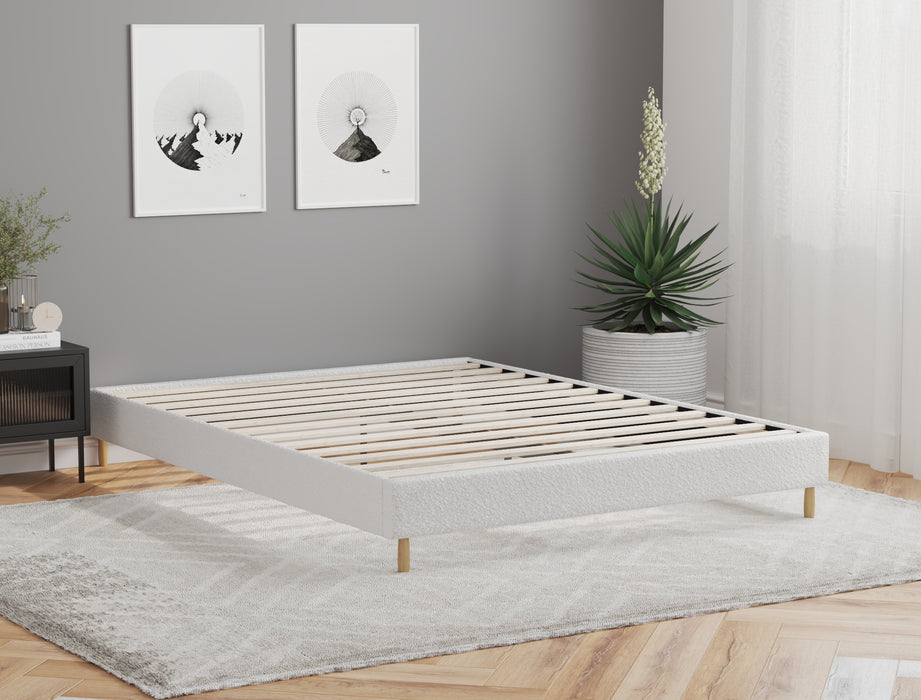 Whisen White Boucle Ensemble Bed Frame