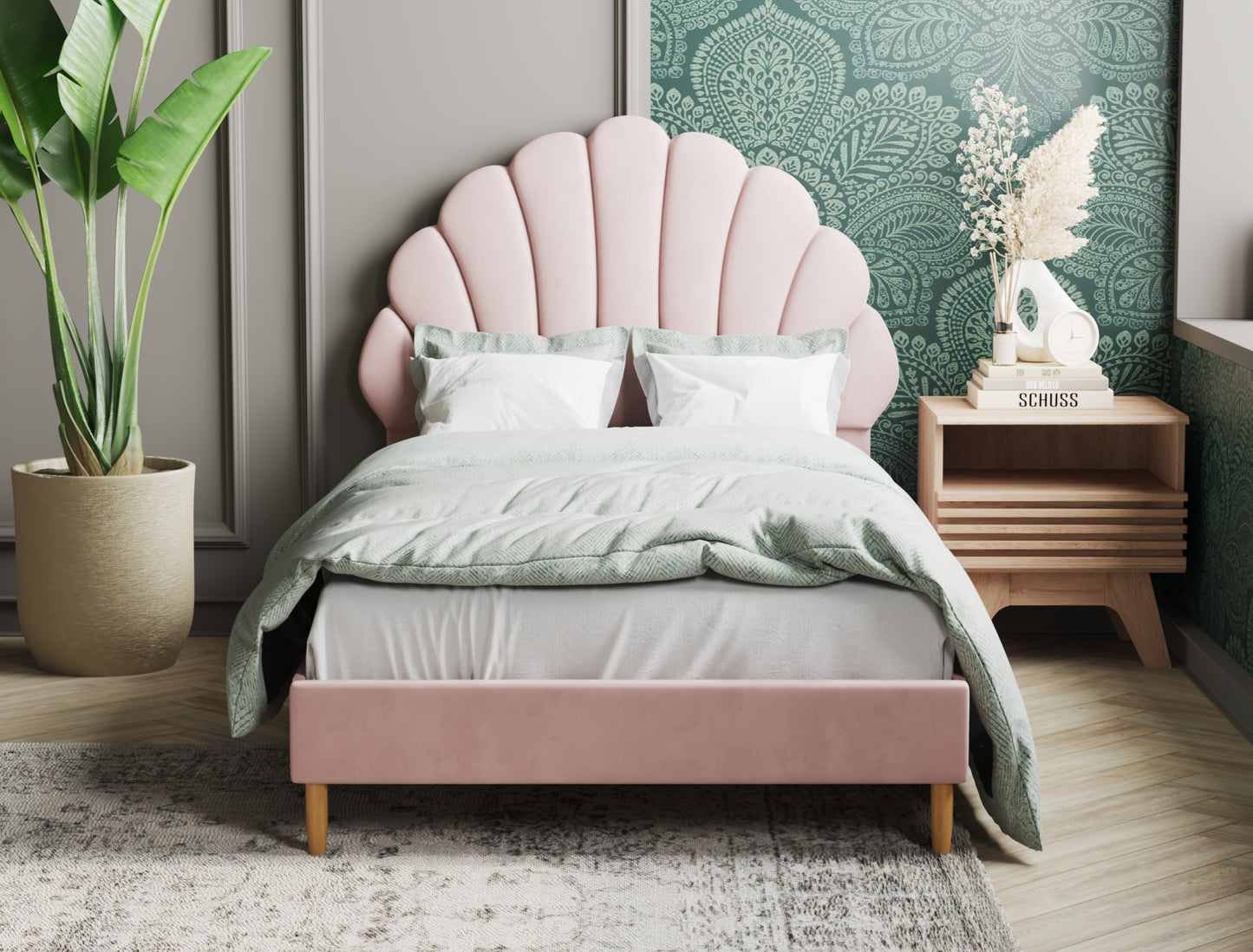 Charlotte Shell Pink Velvet Bed Frame