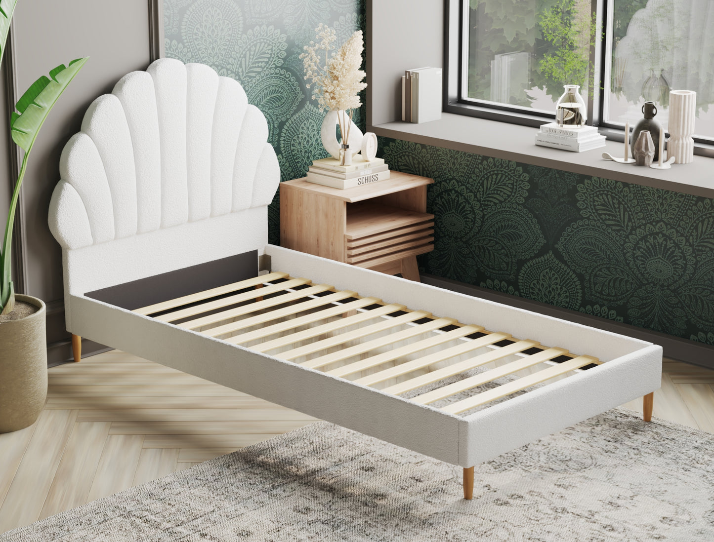 Charlotte Shell White Boucle Bed Frame