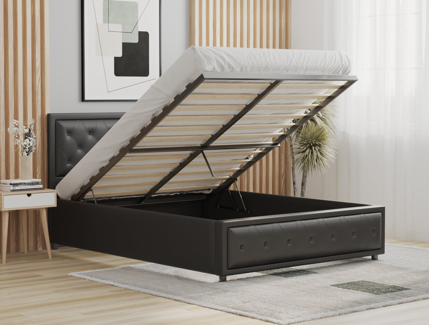 Aydan Black Faux Leather Gas Lift Bed Frame