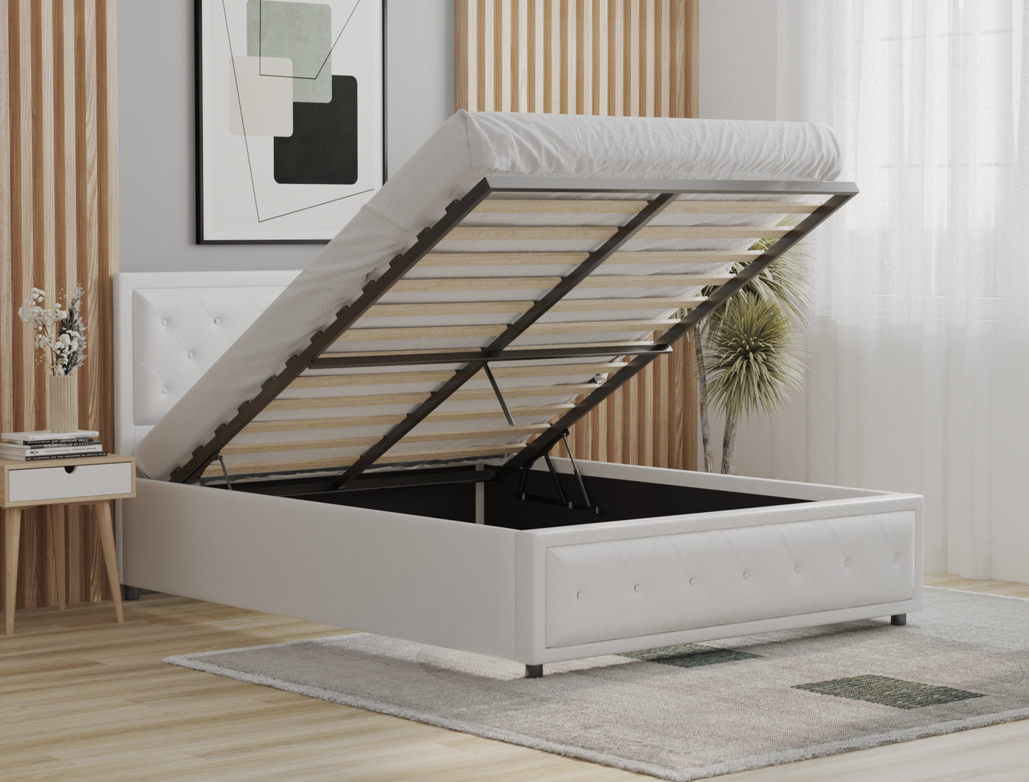 Aydan White Faux Leather Gas Lift Bed Frame