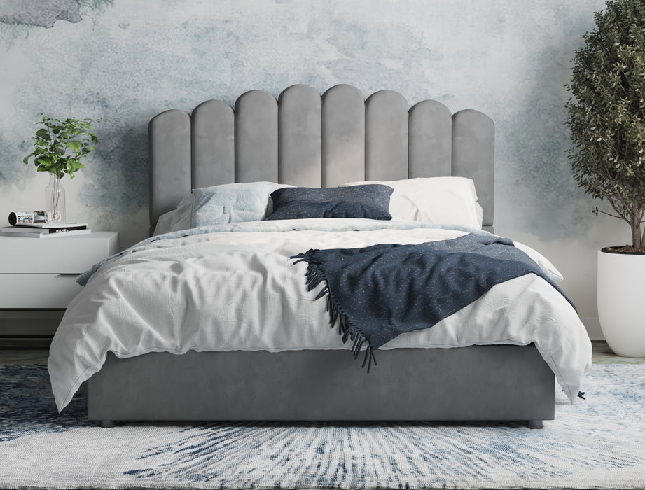 Louis Grey Gas Lift Velvet Bed Frame