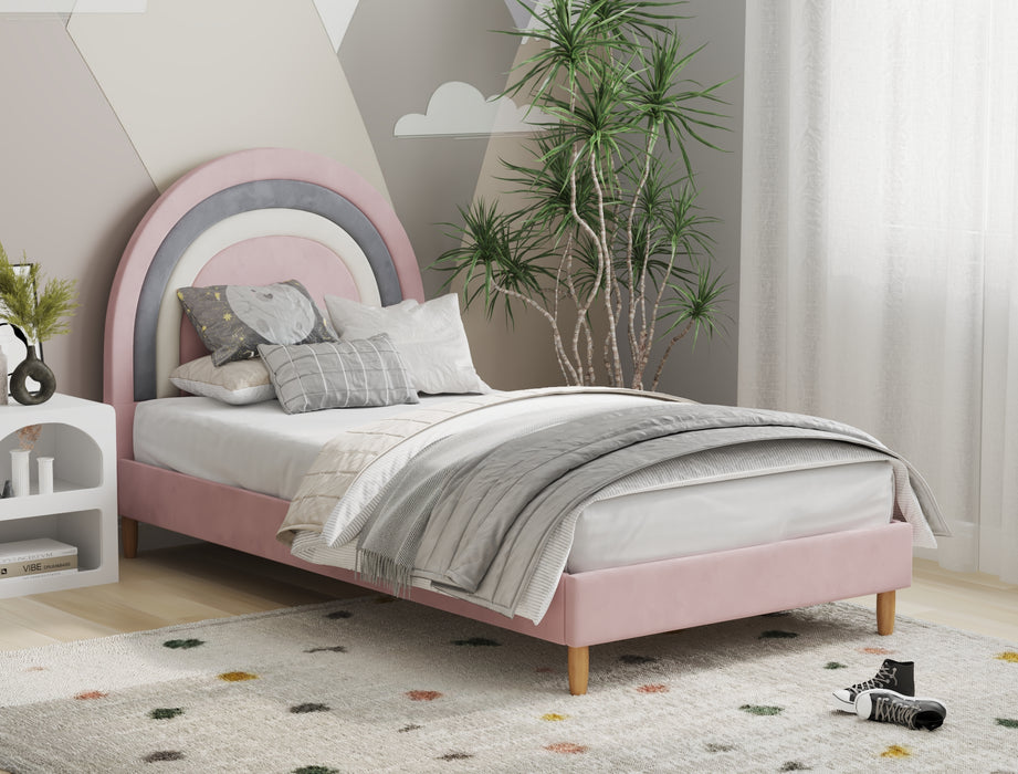 Charlotte Pink Rainbow Velvet Bed Frame