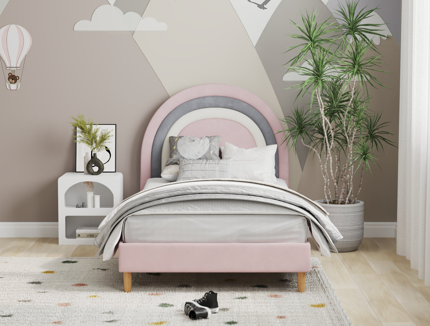 Charlotte Pink Rainbow Velvet Bed Frame