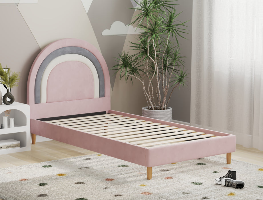 Charlotte Pink Rainbow Velvet Bed Frame