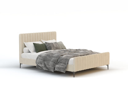 Astra Emily Beige Velvet Black Legs Bed Frame