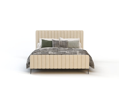 Astra Emily Beige Velvet Black Legs Bed Frame