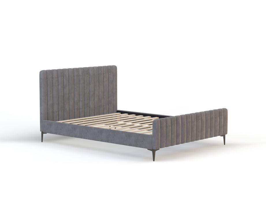 Astra Emily Grey Velvet Black Legs Bed Frame