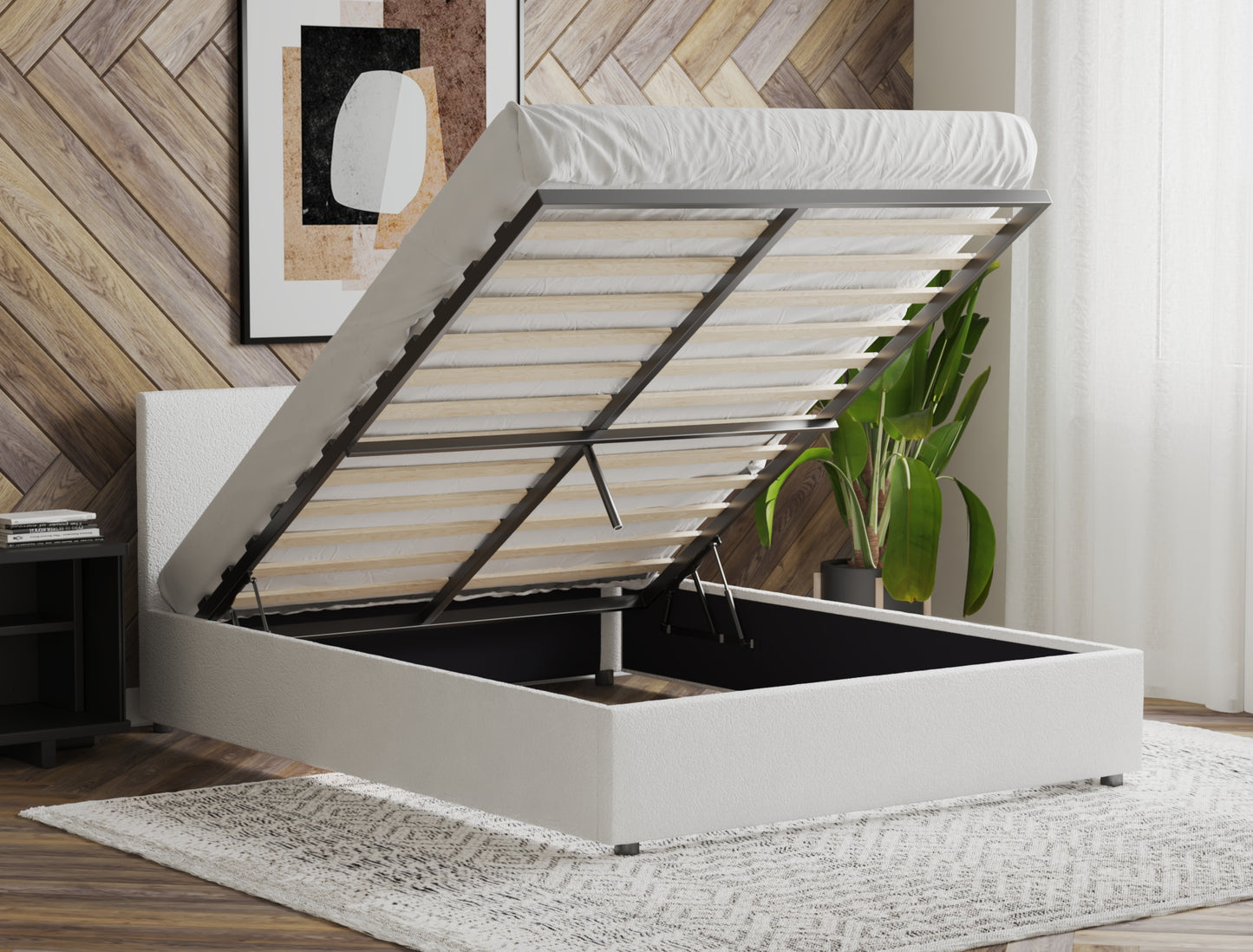 Harmony White Boucle Gas Lift Bed Frame