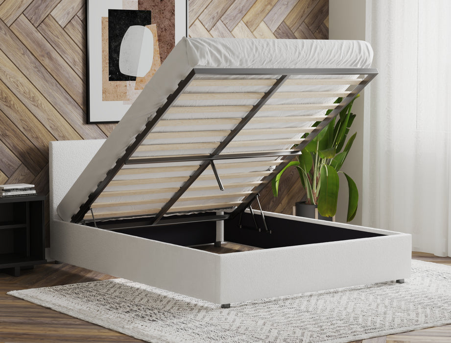 Harmony White Boucle Gas Lift Bed Frame