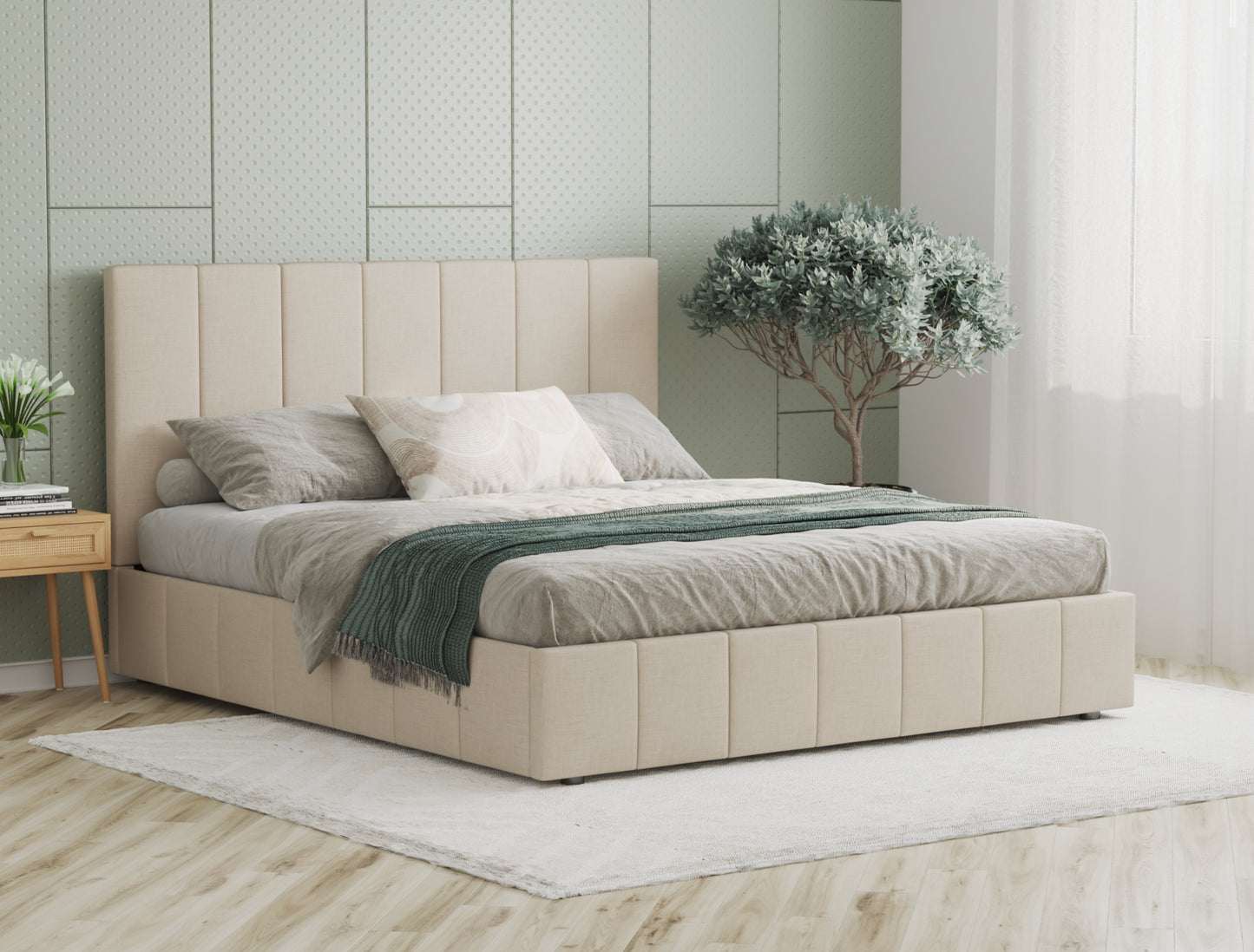 Elsie Beige Fabric Gas Lift Bed Frame