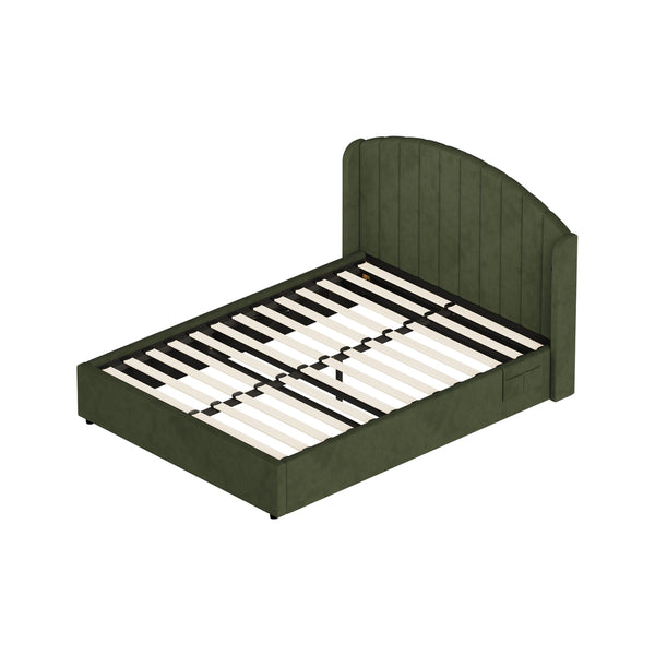 Aureline Green Velvet USB Gas Lift Bed Frame