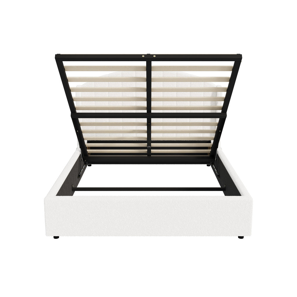 Aureline White Boucle USB Gas Lift Bed Frame