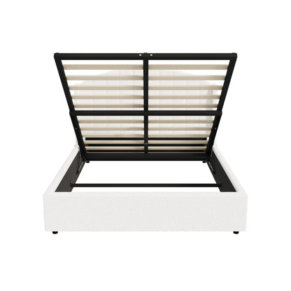 Aureline White Boucle USB Gas Lift Bed Frame