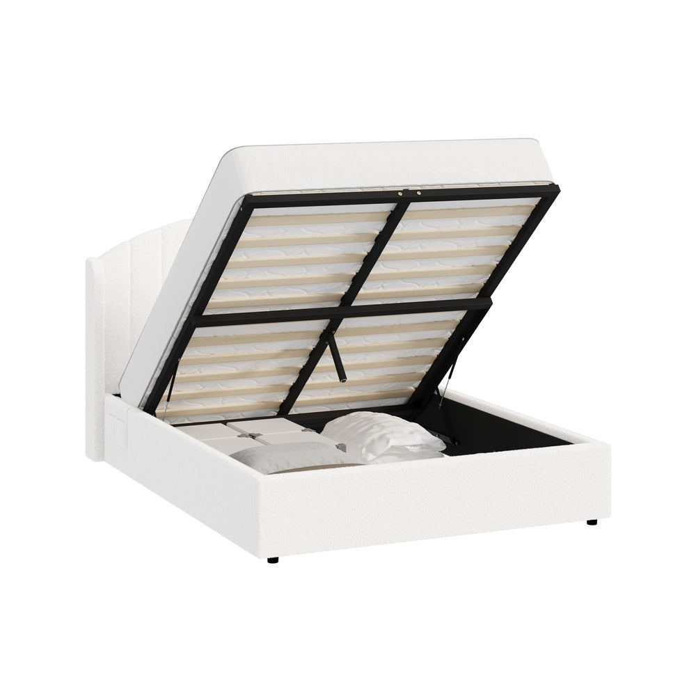 Aureline White Boucle USB Gas Lift Bed Frame