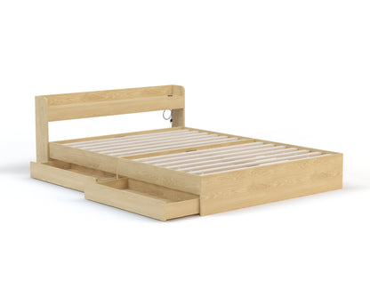 Ellisha Wooden Natural 2 x Drawer and USB Bed Frame