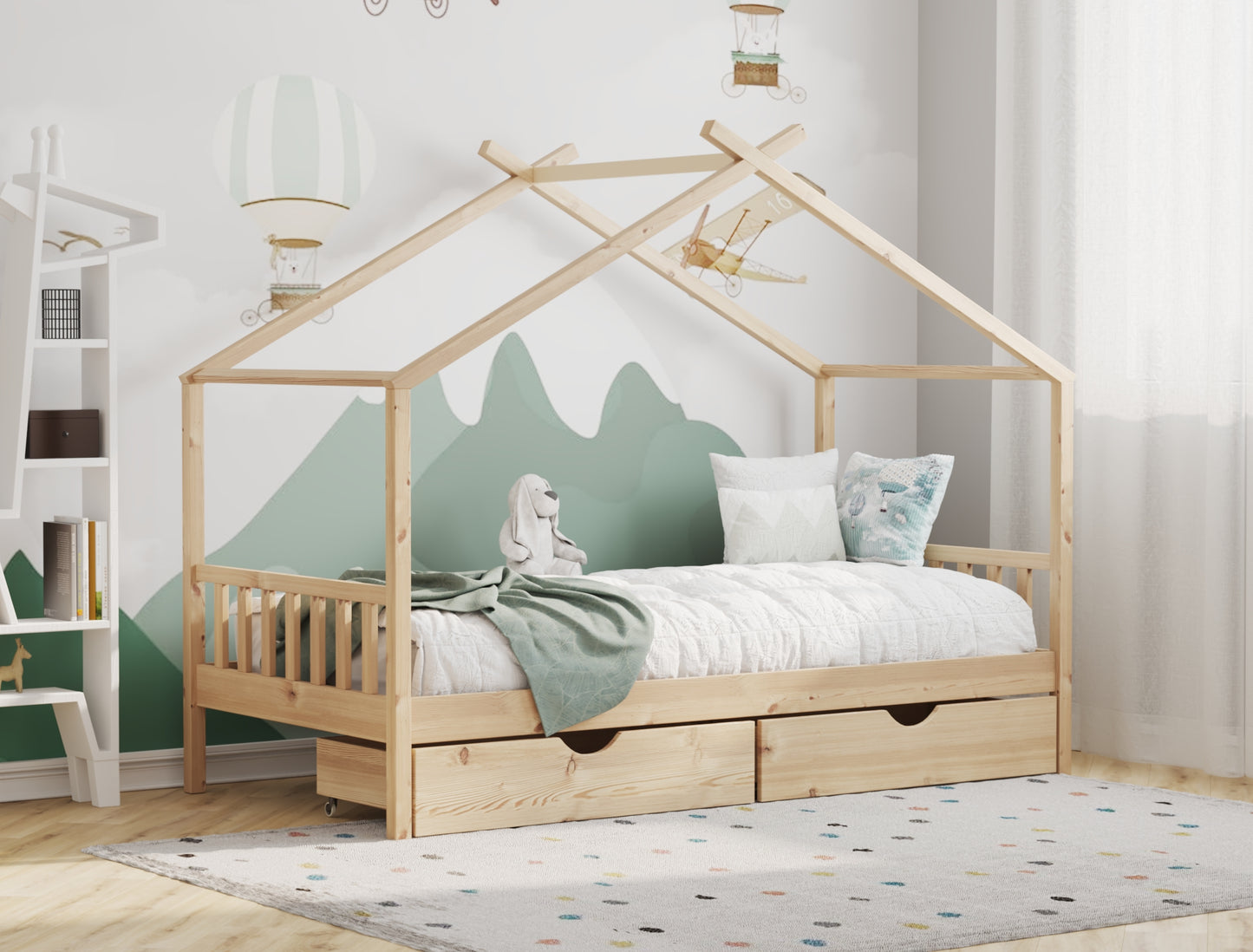 Parker Natural Pine + 2 Drawers Kid House Bed