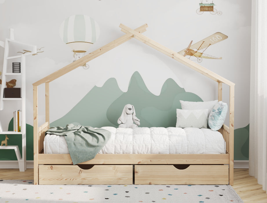 Parker Natural Pine + 2 Drawers Kid House Bed