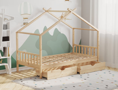 Parker Natural Pine + 2 Drawers Kid House Bed