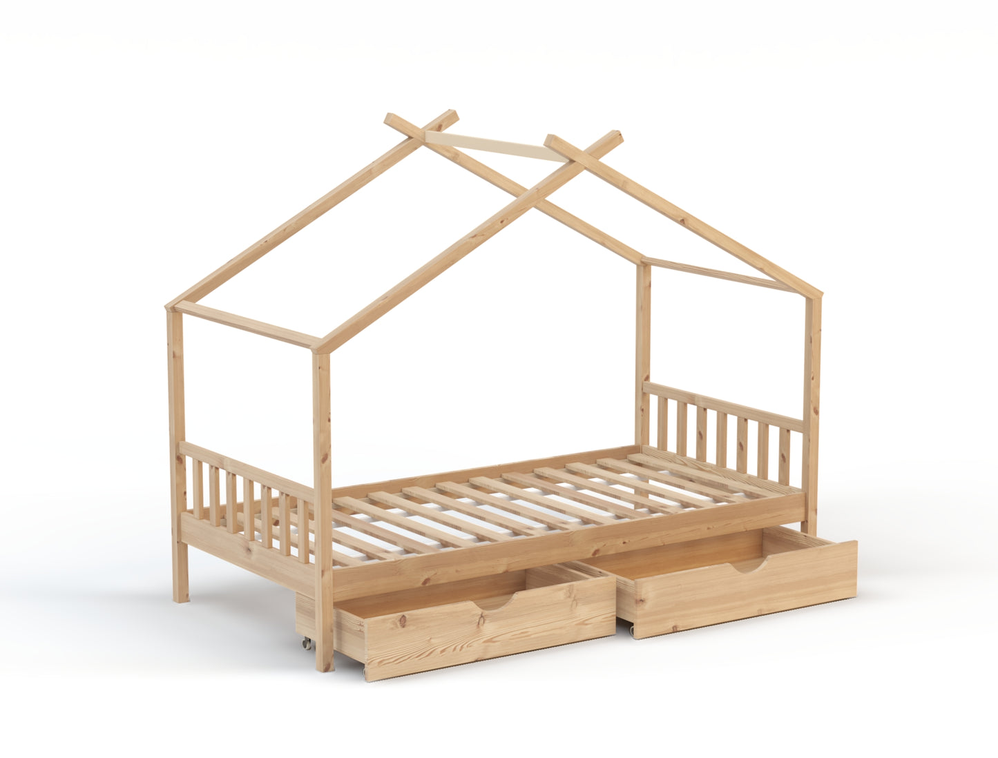 Parker Natural Pine + 2 Drawers Kid House Bed