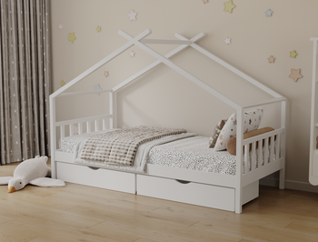 Parker White Pine + 2 Drawers Kid House Bed