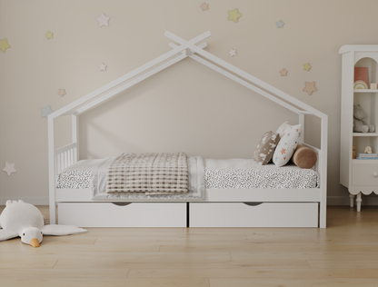 Parker White Pine + 2 Drawers Kid House Bed