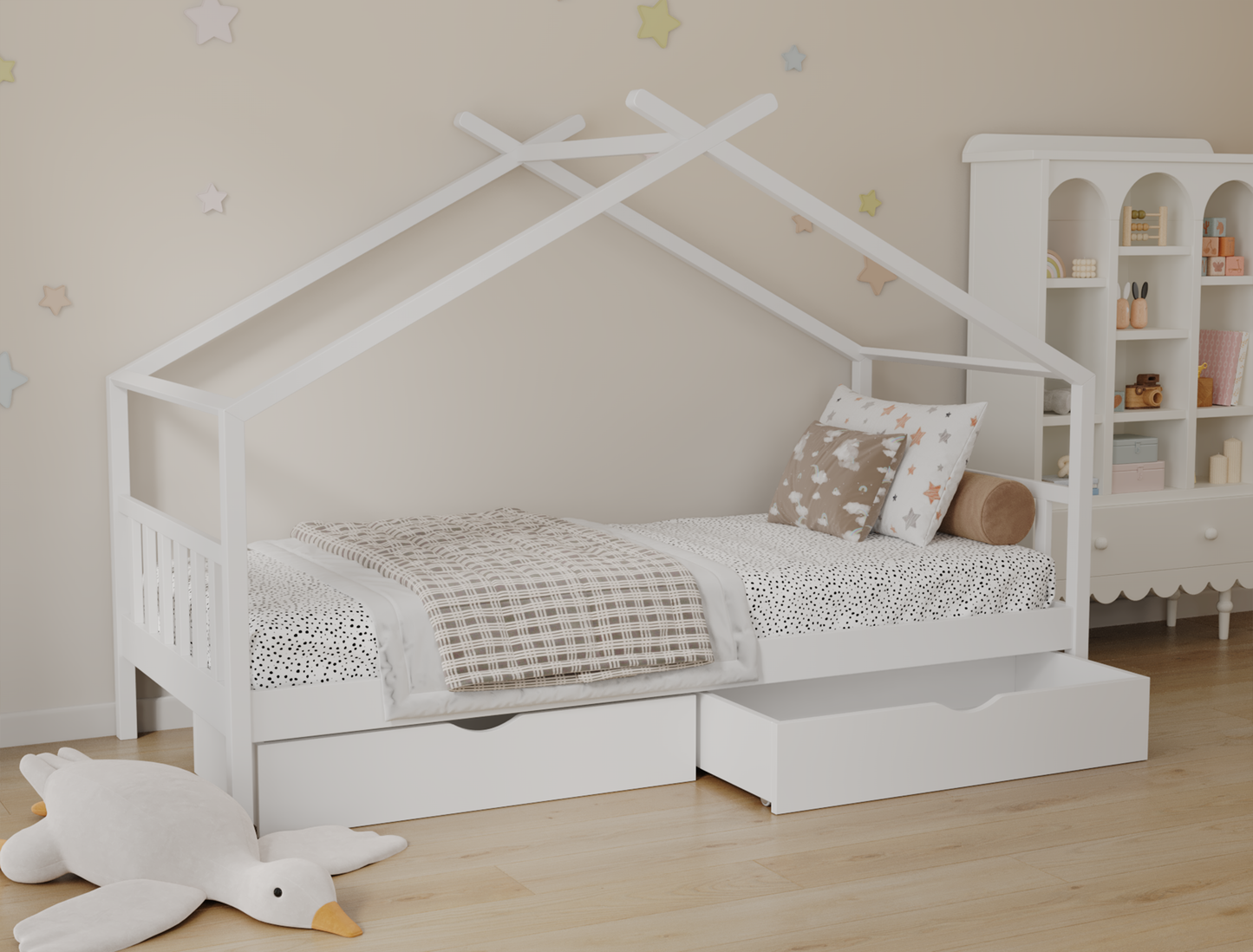 Parker White Pine + 2 Drawers Kid House Bed