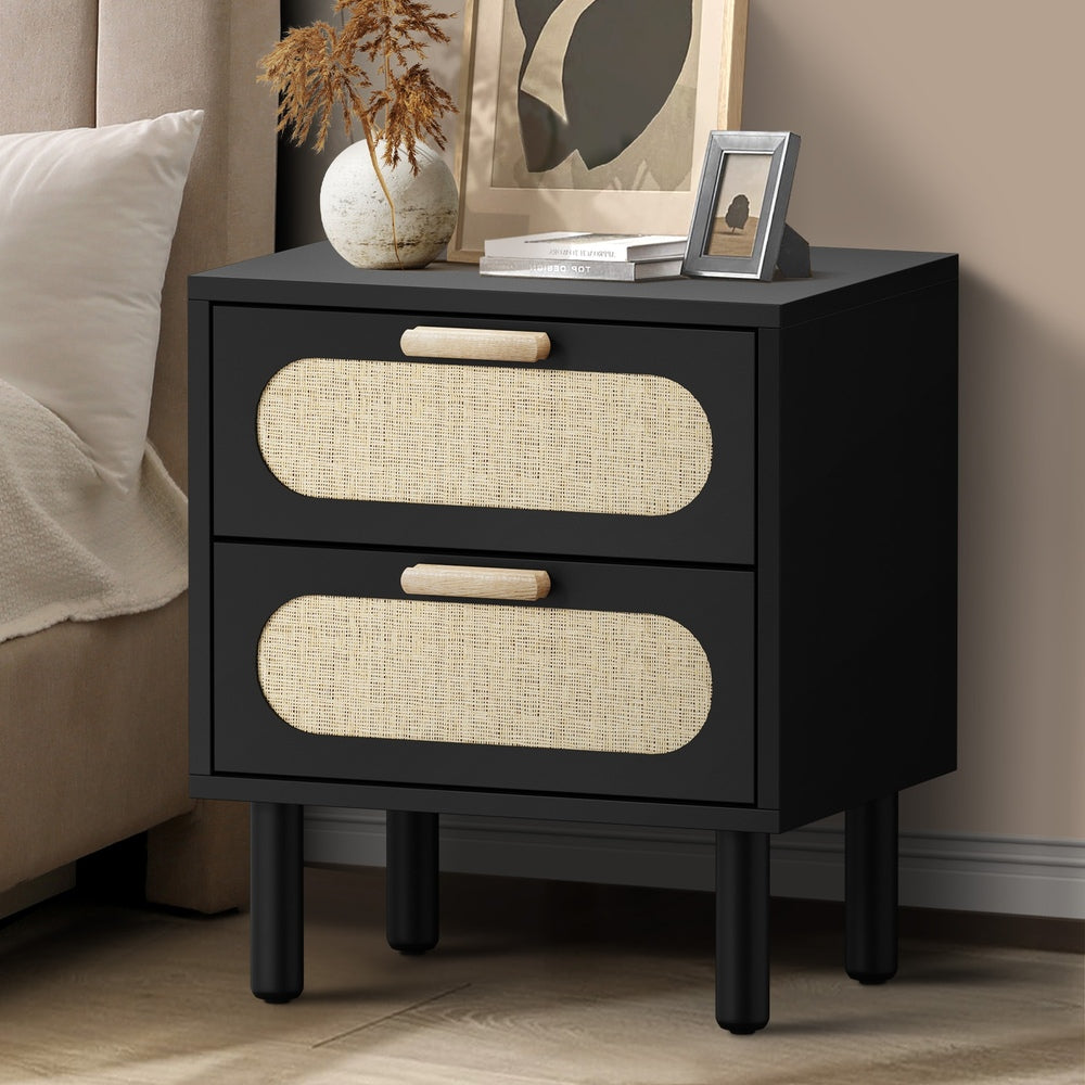 Chelsea Black Rattan Bedside Table