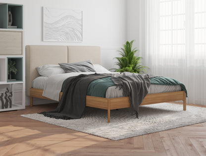 Isaak Beige White Oak Natural Bed Frame