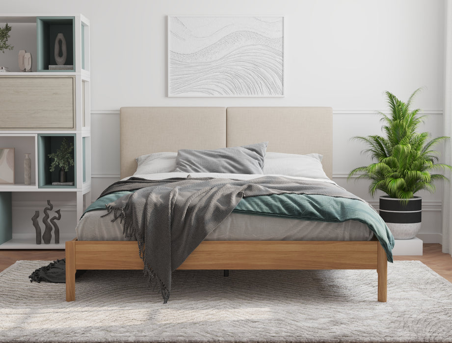 Isaak Beige White Oak Natural Bed Frame